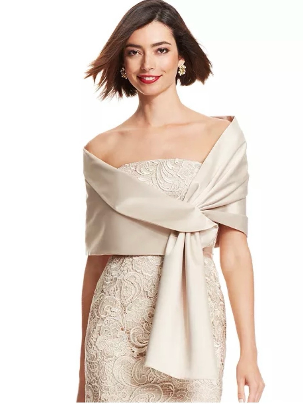 Adrianna Papell Strapless Satin Wrap in Ivory